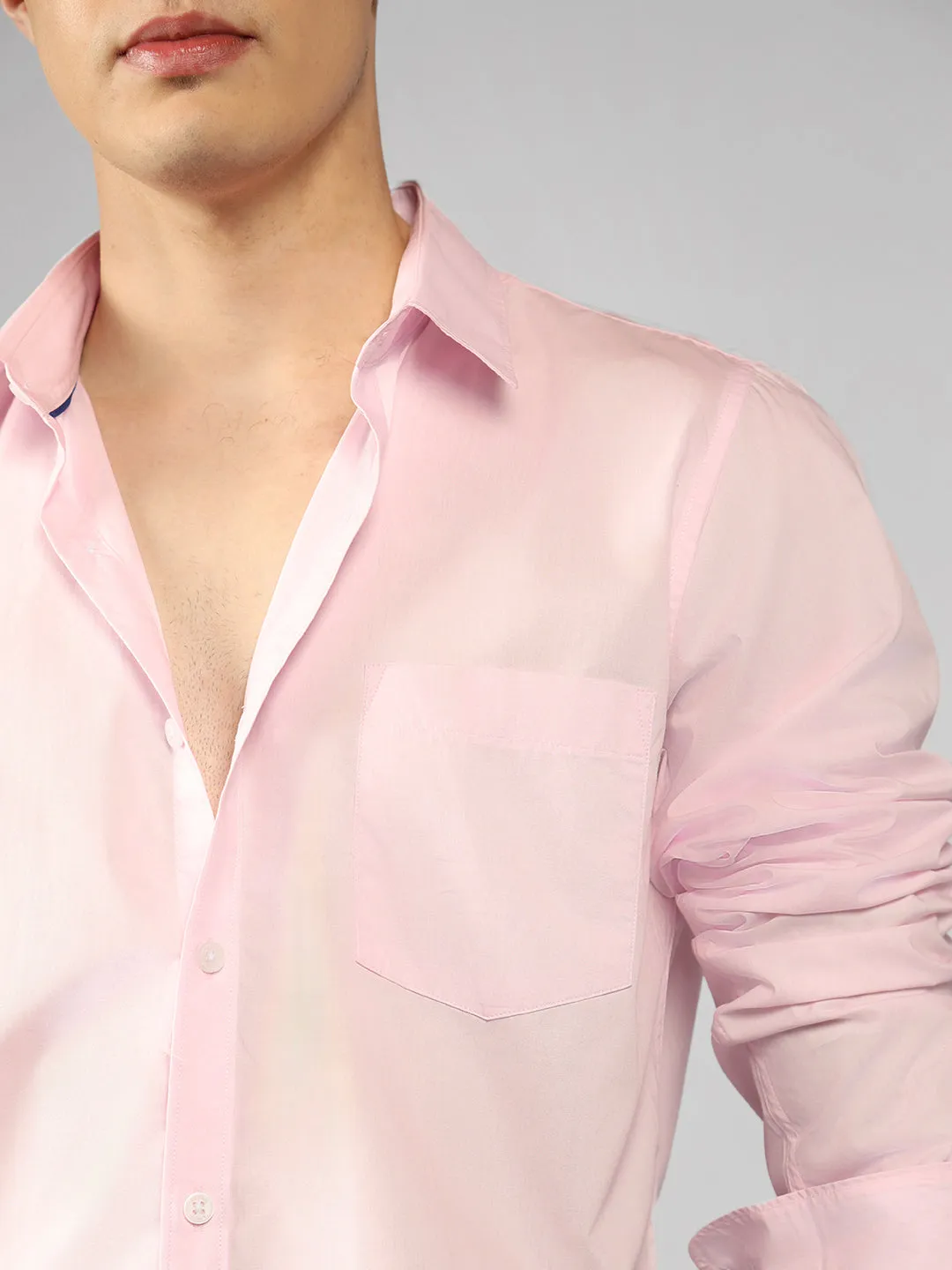 Men's Dusty Pink Solid Spread Collar Full Sleeve Regular Fit Shirt