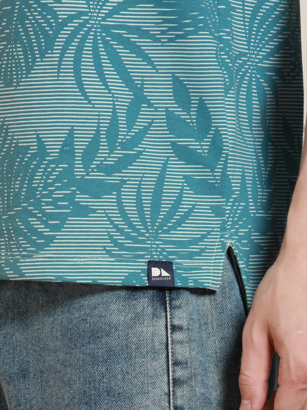 Men's Light Blue Printed  Polo Collar Half Sleeves Casual T-Shirt