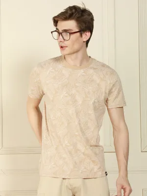 Men's Off-White Round Neck Printed Cotton T-Shirt