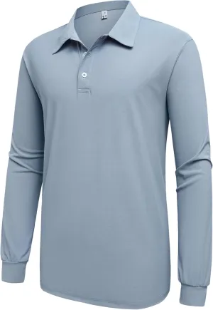 Mens Polo Shirt Long Sleeve Golf Collared Shirts Quicky Dry Moisture Wicking Performance Lightweight Soft Polo