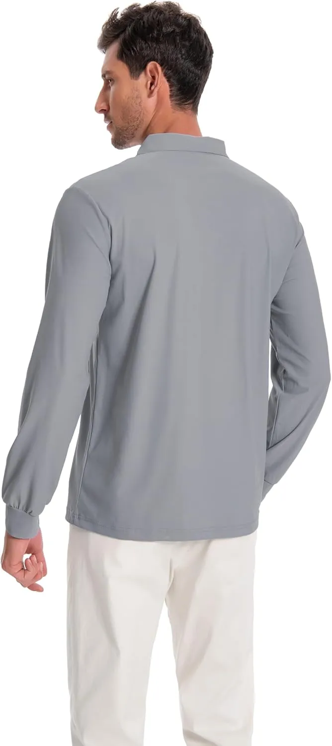 Mens Polo Shirt Long Sleeve Golf Collared Shirts Quicky Dry Moisture Wicking Performance Lightweight Soft Polo