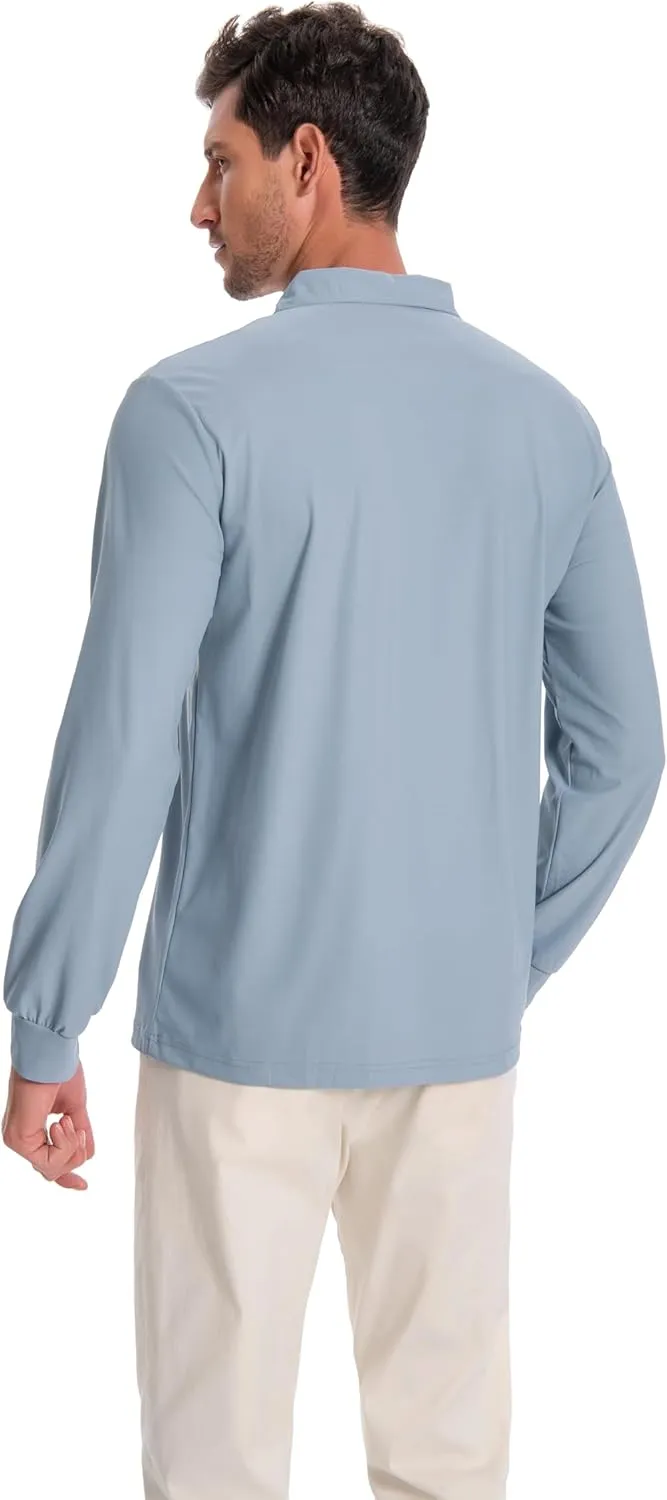 Mens Polo Shirt Long Sleeve Golf Collared Shirts Quicky Dry Moisture Wicking Performance Lightweight Soft Polo