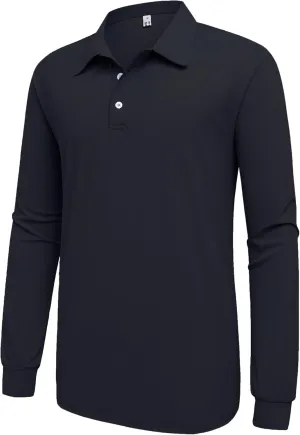 Mens Polo Shirt Long Sleeve Golf Collared Shirts Quicky Dry Moisture Wicking Performance Lightweight Soft Polo