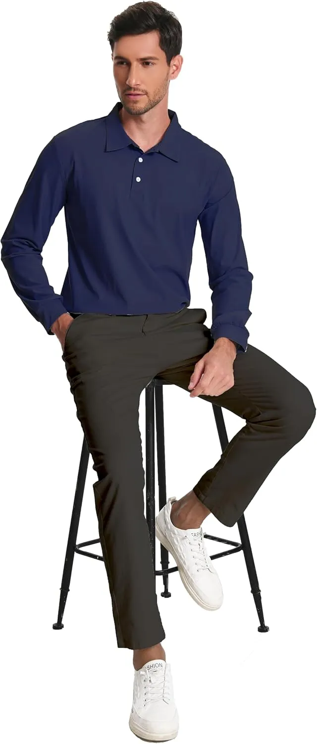 Mens Polo Shirt Long Sleeve Golf Collared Shirts Quicky Dry Moisture Wicking Performance Lightweight Soft Polo