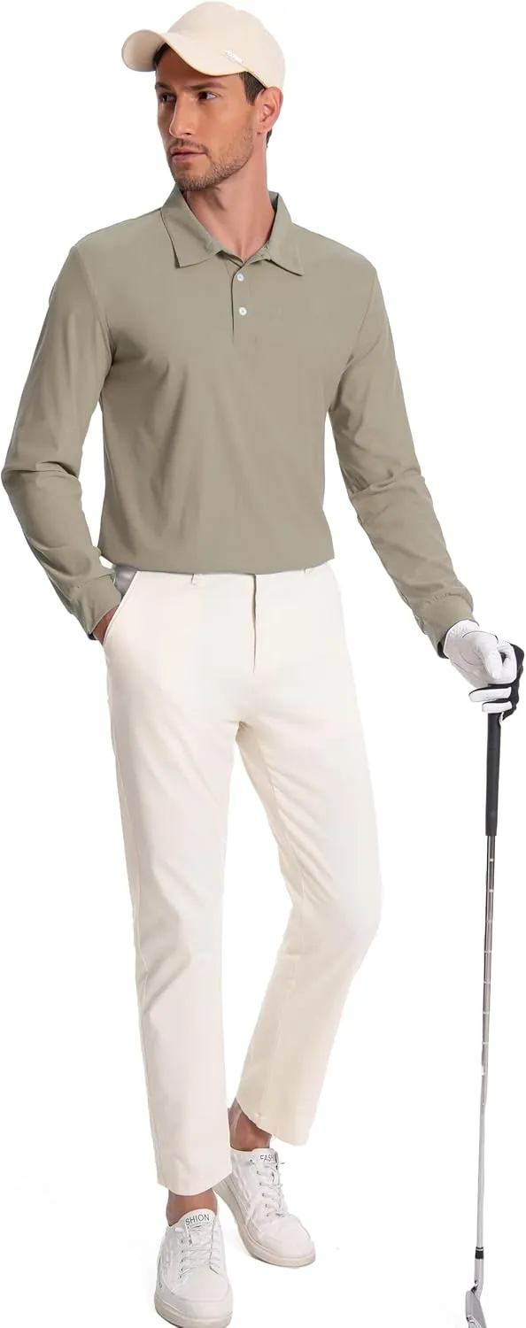 Mens Polo Shirt Long Sleeve Golf Collared Shirts Quicky Dry Moisture Wicking Performance Lightweight Soft Polo