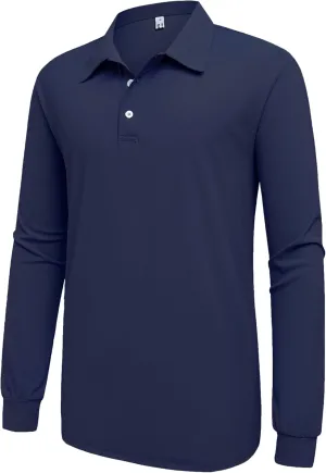 Mens Polo Shirt Long Sleeve Golf Collared Shirts Quicky Dry Moisture Wicking Performance Lightweight Soft Polo