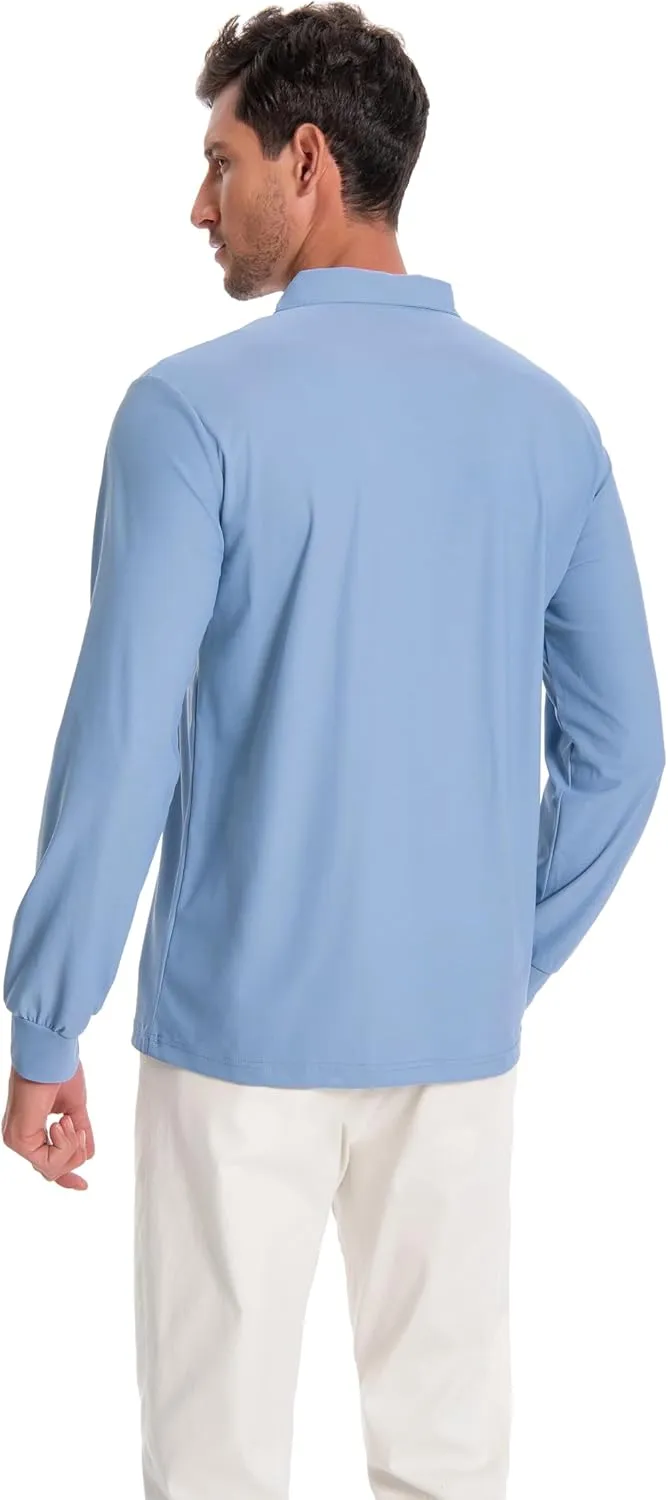 Mens Polo Shirt Long Sleeve Golf Collared Shirts Quicky Dry Moisture Wicking Performance Lightweight Soft Polo