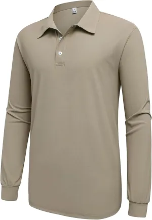 Mens Polo Shirt Long Sleeve Golf Collared Shirts Quicky Dry Moisture Wicking Performance Lightweight Soft Polo