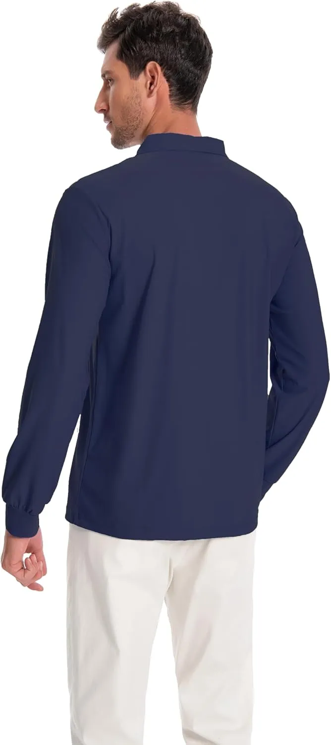 Mens Polo Shirt Long Sleeve Golf Collared Shirts Quicky Dry Moisture Wicking Performance Lightweight Soft Polo