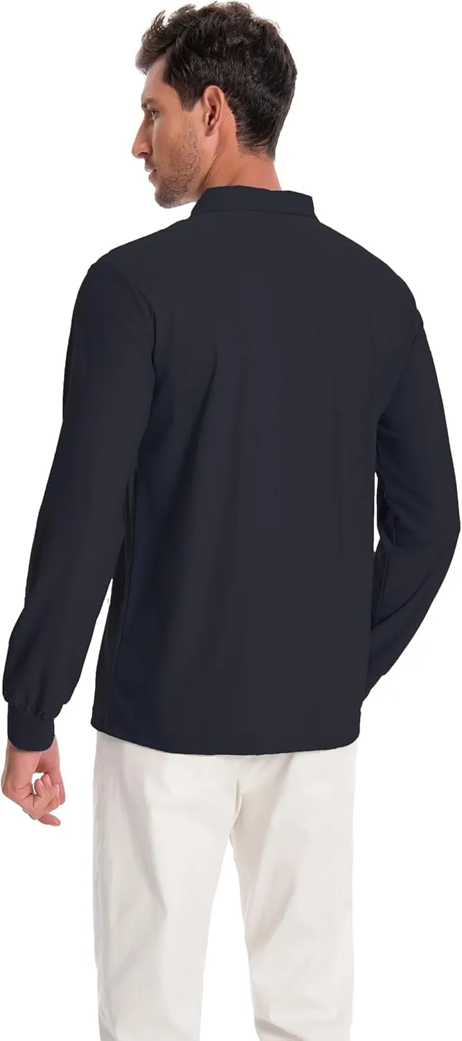 Mens Polo Shirt Long Sleeve Golf Collared Shirts Quicky Dry Moisture Wicking Performance Lightweight Soft Polo