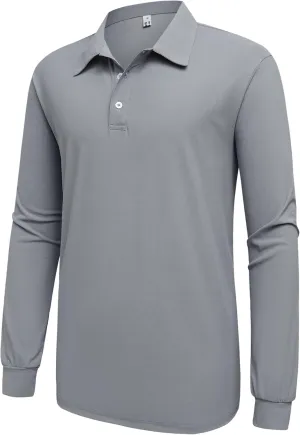 Mens Polo Shirt Long Sleeve Golf Collared Shirts Quicky Dry Moisture Wicking Performance Lightweight Soft Polo