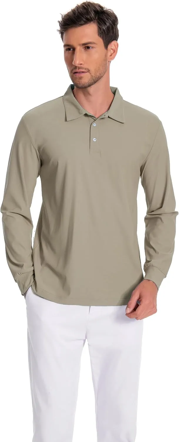Mens Polo Shirt Long Sleeve Golf Collared Shirts Quicky Dry Moisture Wicking Performance Lightweight Soft Polo