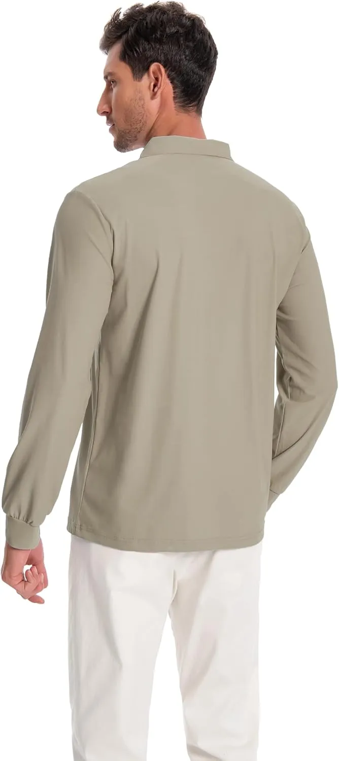 Mens Polo Shirt Long Sleeve Golf Collared Shirts Quicky Dry Moisture Wicking Performance Lightweight Soft Polo