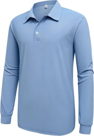 Mens Polo Shirt Long Sleeve Golf Collared Shirts Quicky Dry Moisture Wicking Performance Lightweight Soft Polo