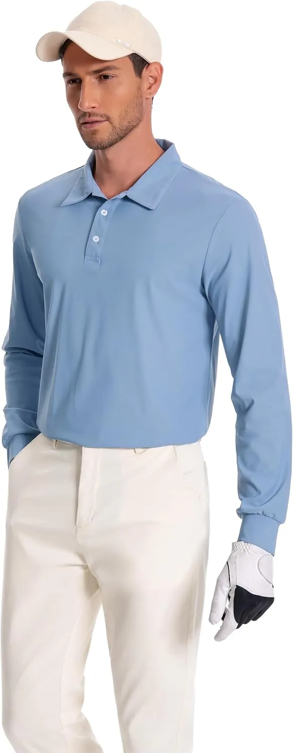 Mens Polo Shirt Long Sleeve Golf Collared Shirts Quicky Dry Moisture Wicking Performance Lightweight Soft Polo