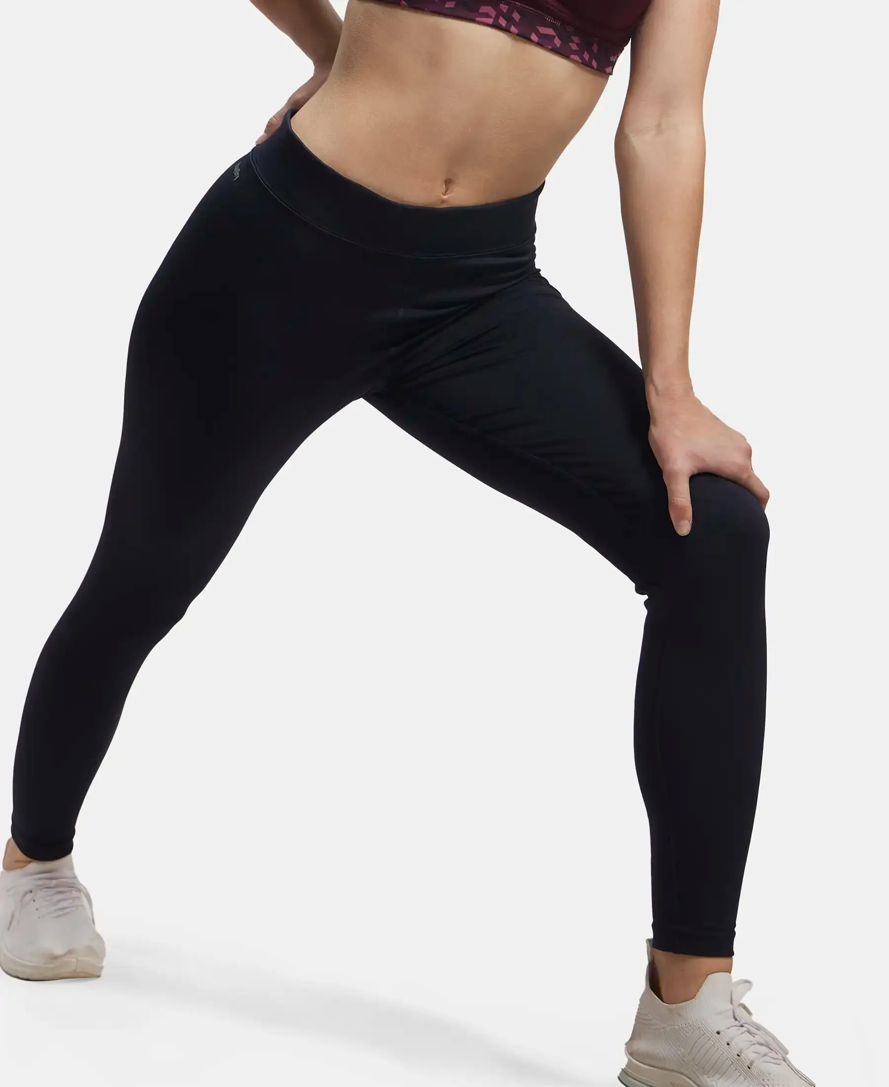 Microfiber Elastane Stretch Performance Leggings with Broad Waistband - Sky Captain