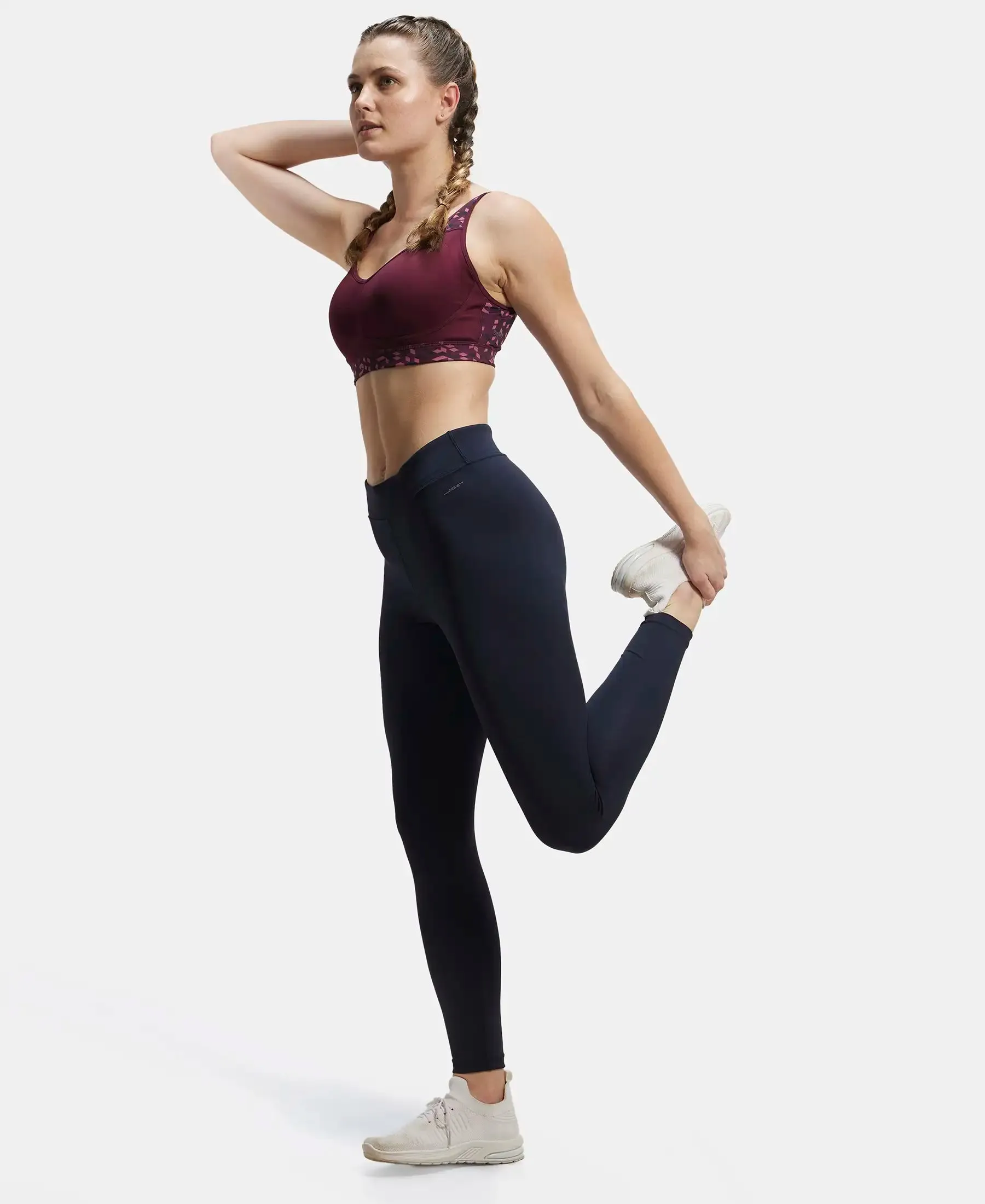 Microfiber Elastane Stretch Performance Leggings with Broad Waistband - Sky Captain