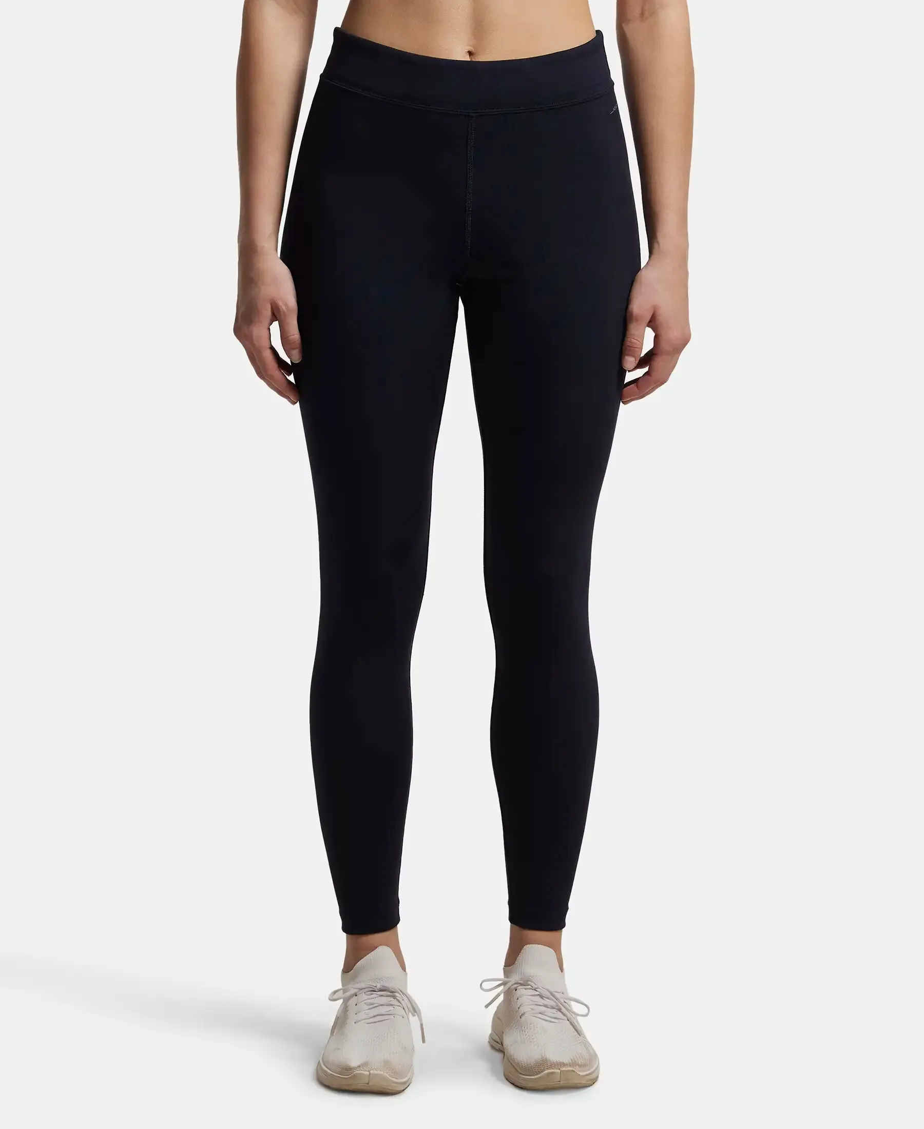 Microfiber Elastane Stretch Performance Leggings with Broad Waistband - Sky Captain