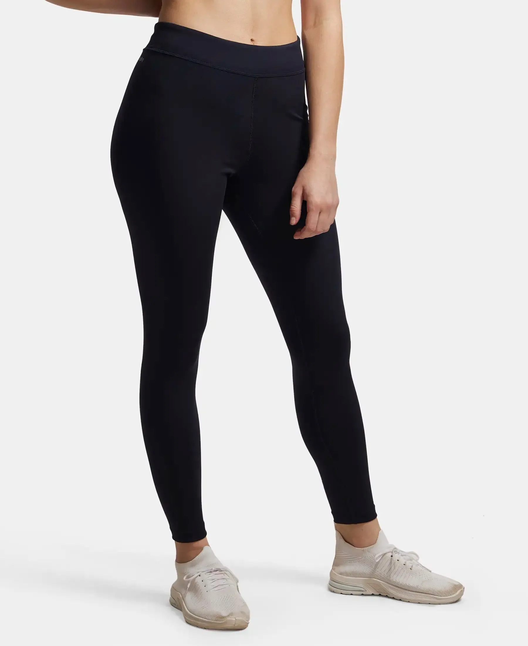 Microfiber Elastane Stretch Performance Leggings with Broad Waistband - Sky Captain