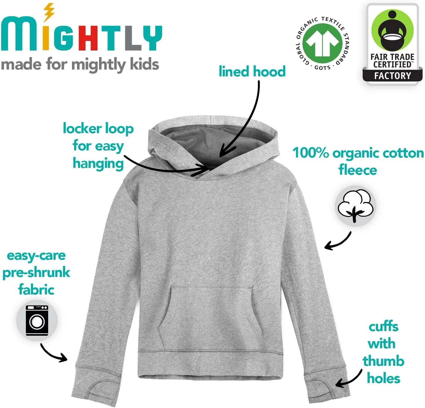 Mightly Fleece Pullover Hoodie | Boys & Girls’ Organic Cotton Sweatshirts w/Pockets, Fair Trade Certified for Toddler&Kids