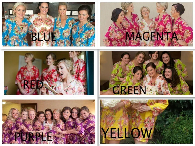 Mismatched Floral Posy Patterned Bridesmaids Robes in Dusty Tones