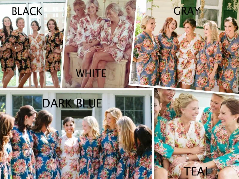 Mismatched Floral Posy Patterned Bridesmaids Robes in Dusty Tones