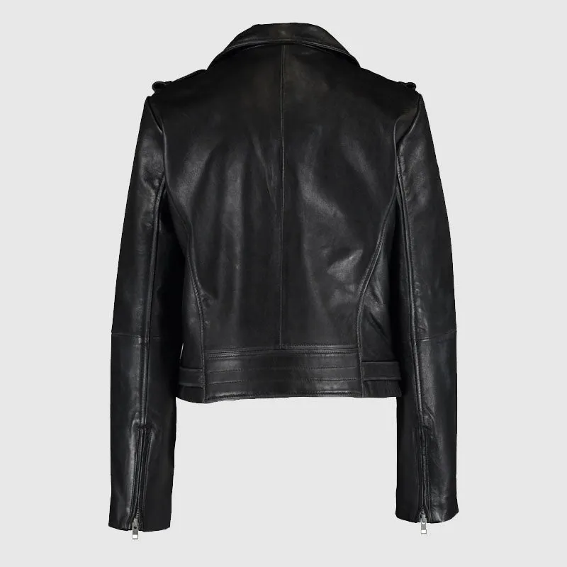 New Quality Womens Black Leather Biker Jacket