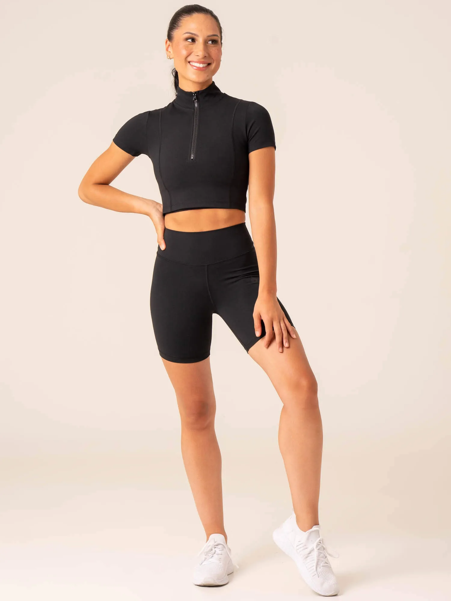NKD Half Zip Fitted T-Shirt - Black