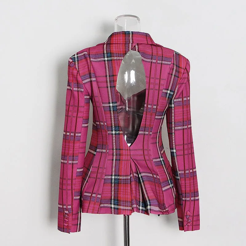 Pre Order:  Plaid Hollow Out Back Blazer