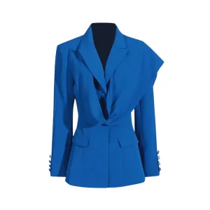 Pre-Order: Stylish Solid-Colored Asymmetrical Blazer with Scarf Wrap Detail