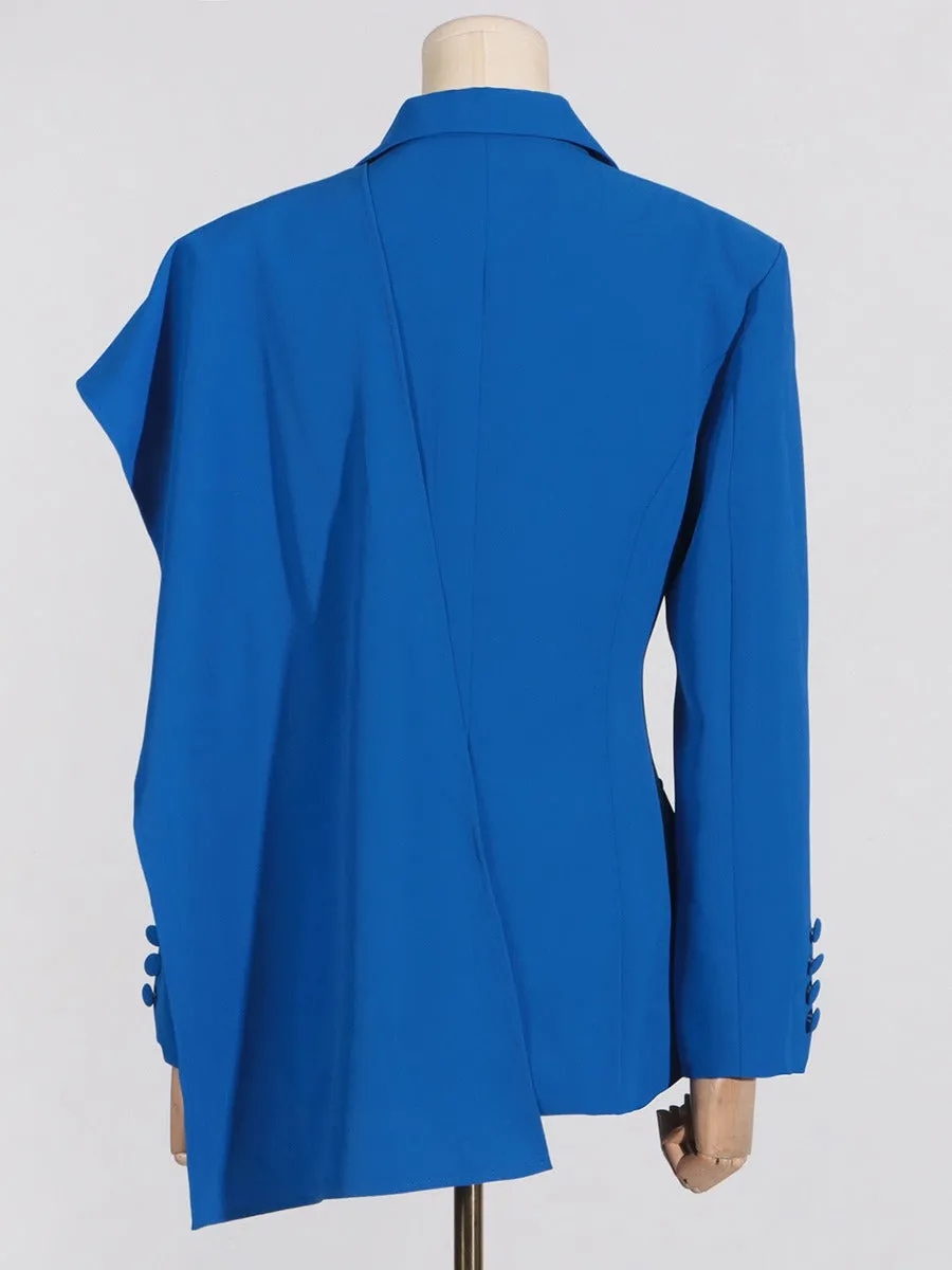 Pre-Order: Stylish Solid-Colored Asymmetrical Blazer with Scarf Wrap Detail