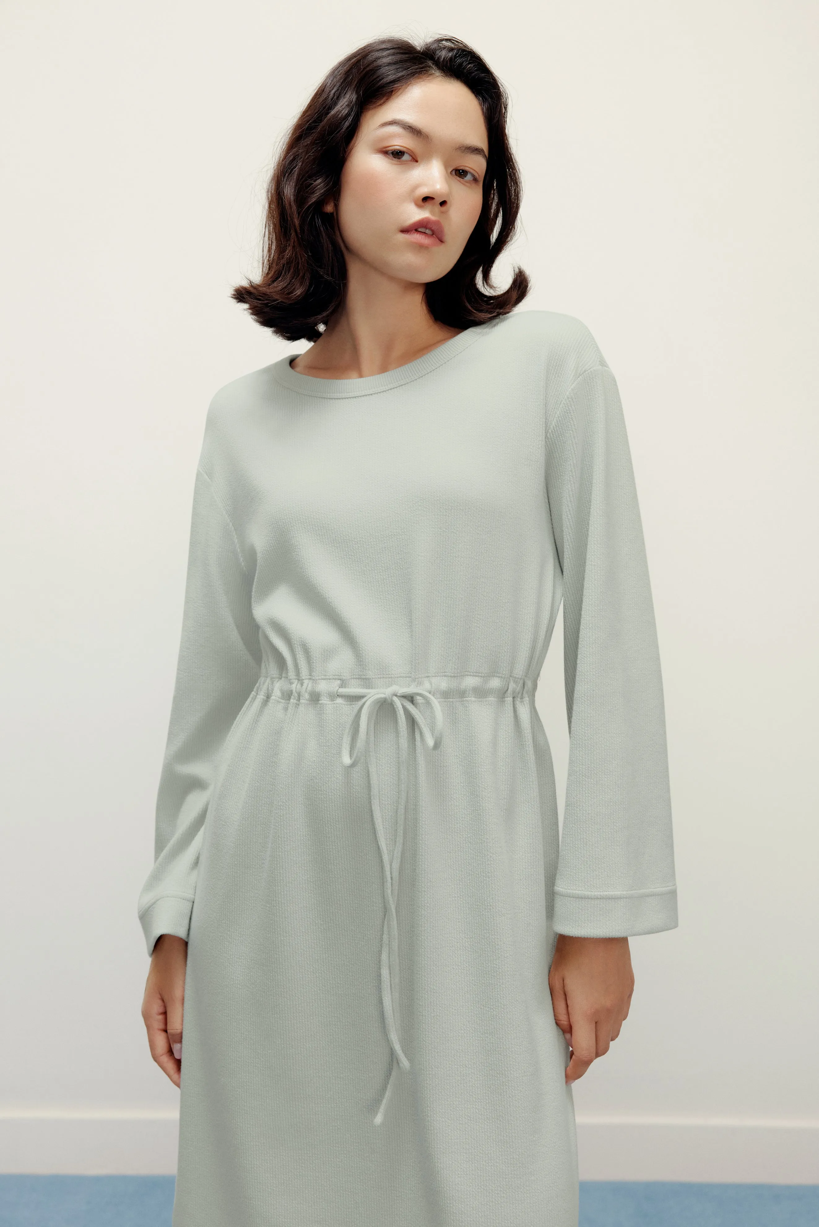 Ribbed Drawstring Waist Dress
