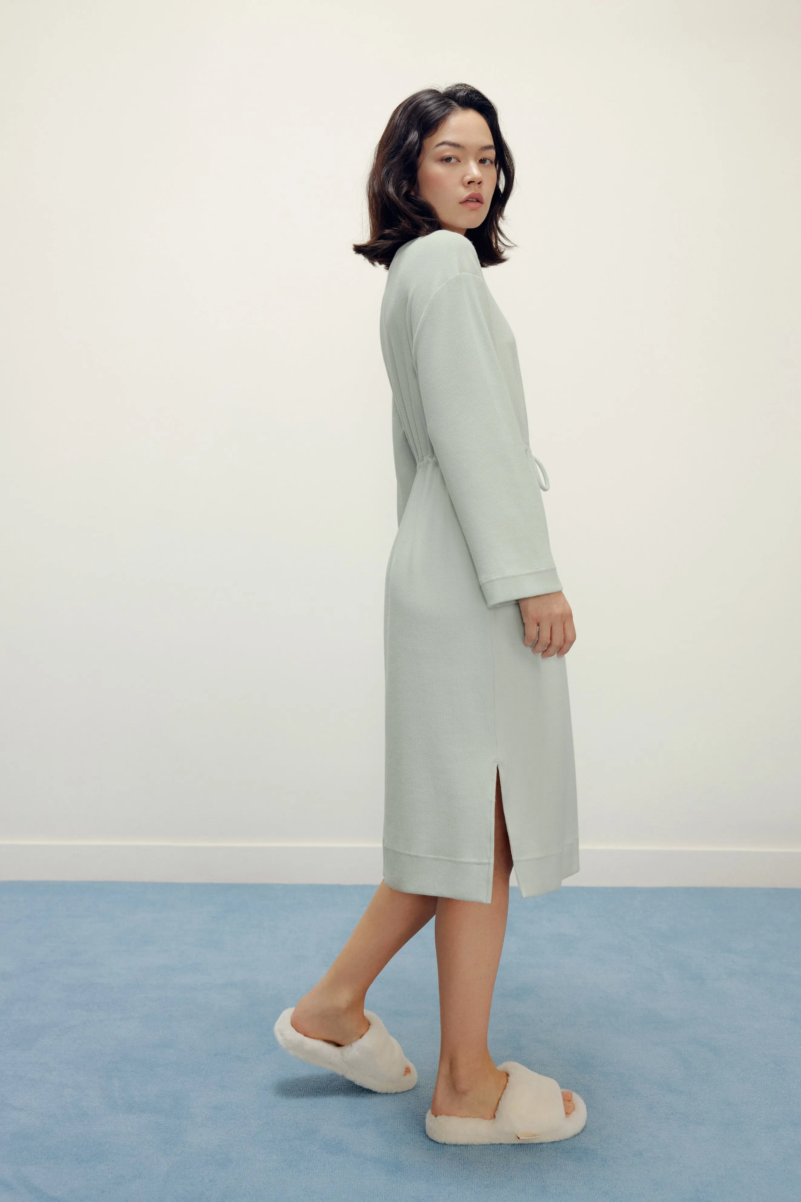 Ribbed Drawstring Waist Dress