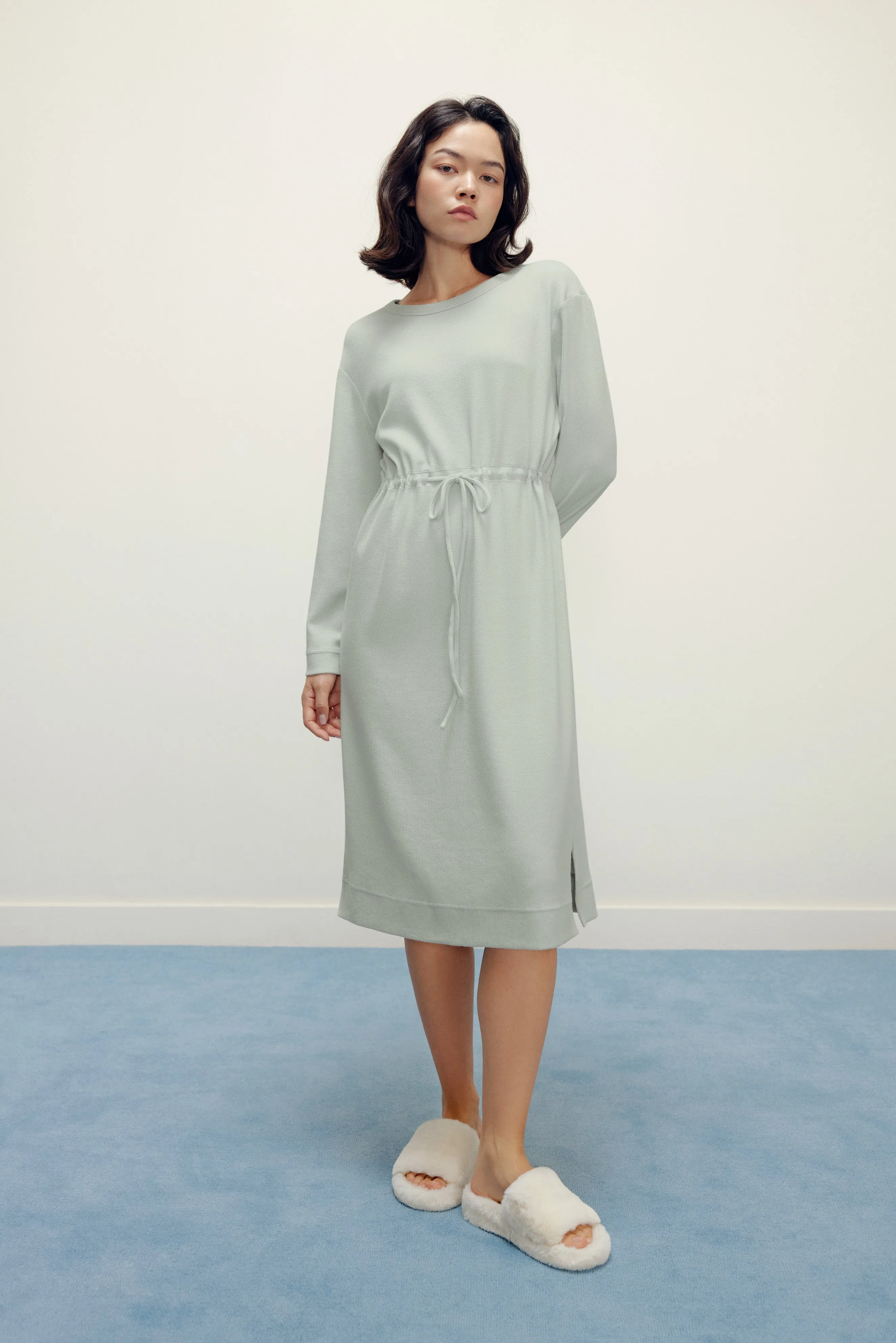 Ribbed Drawstring Waist Dress
