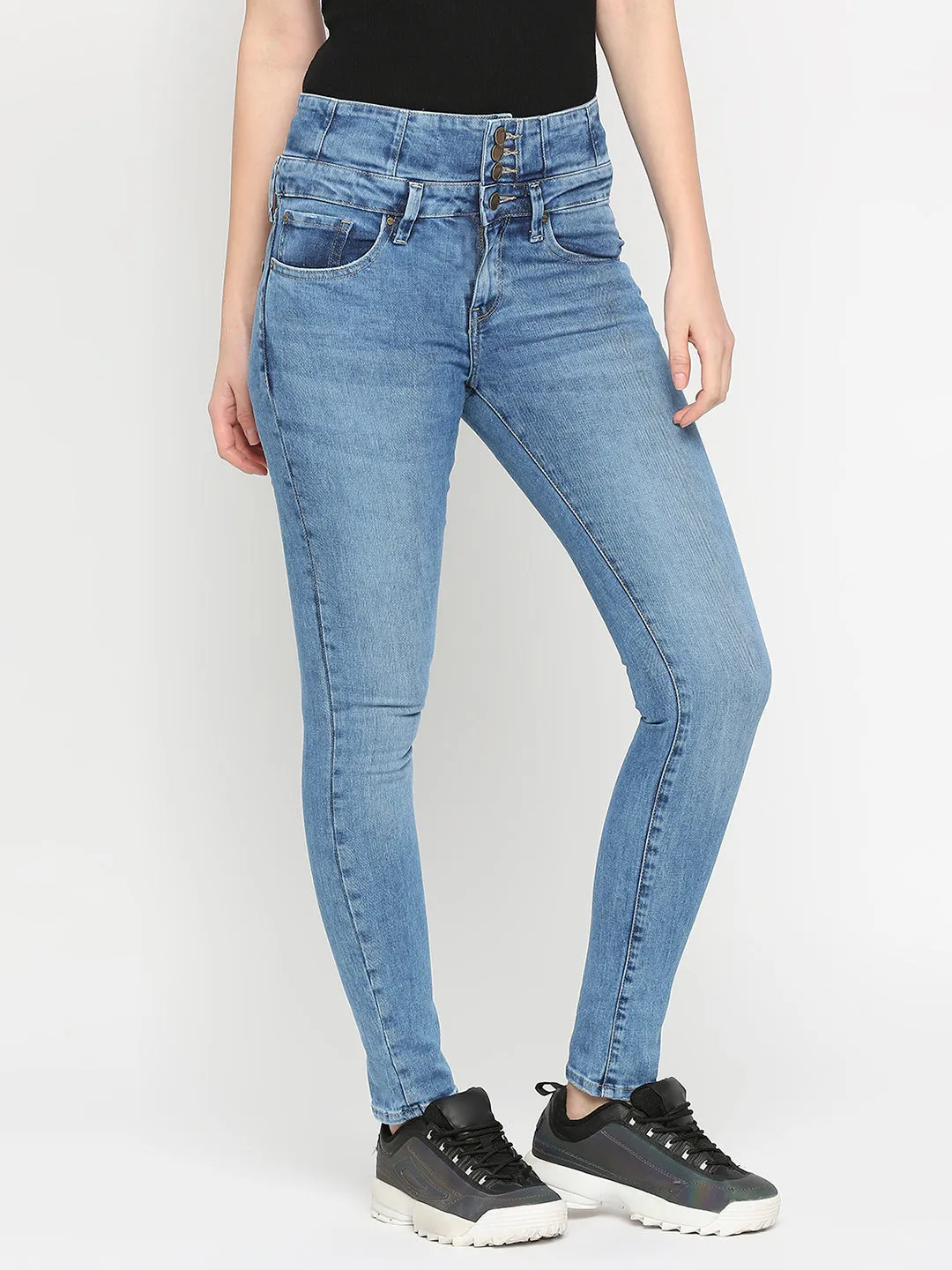 Spykar Mid Blue Cotton Super Skinny Regular Length Jeans For Women (Alicia)