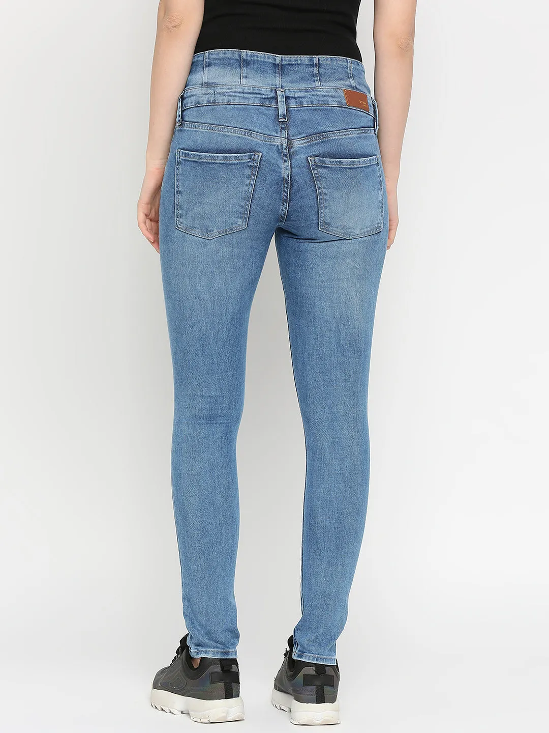 Spykar Mid Blue Cotton Super Skinny Regular Length Jeans For Women (Alicia)