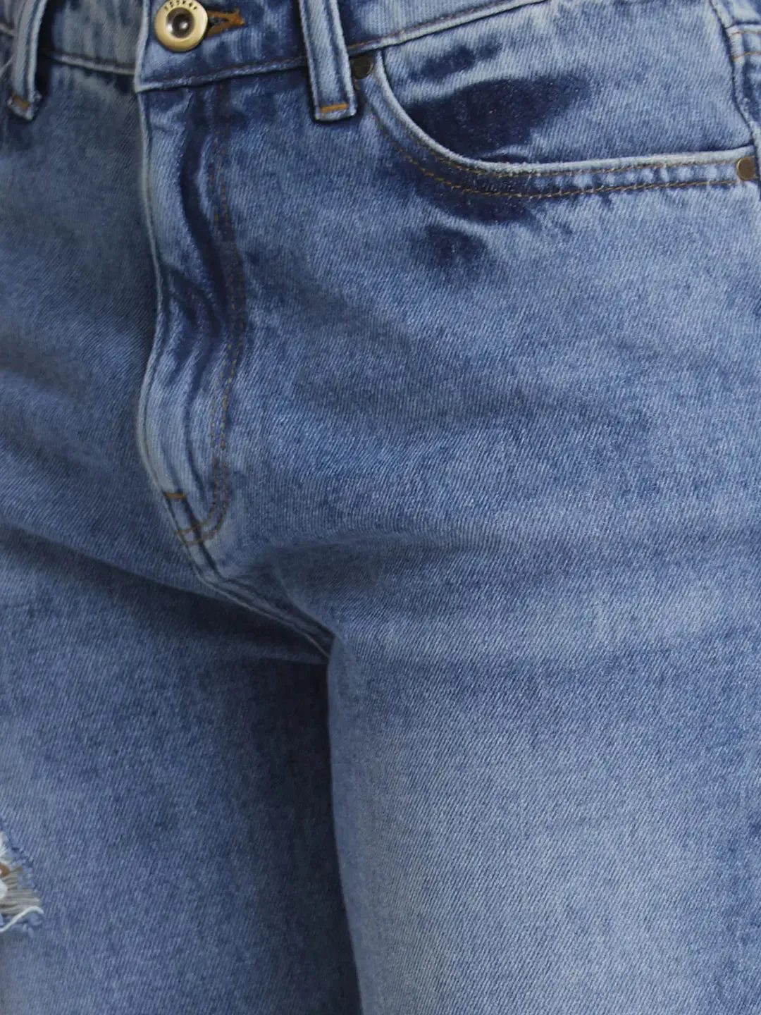 Spykar Women Light Blue Cotton Straight Fit Regular Length Low Distressed Jeans -(Bella)