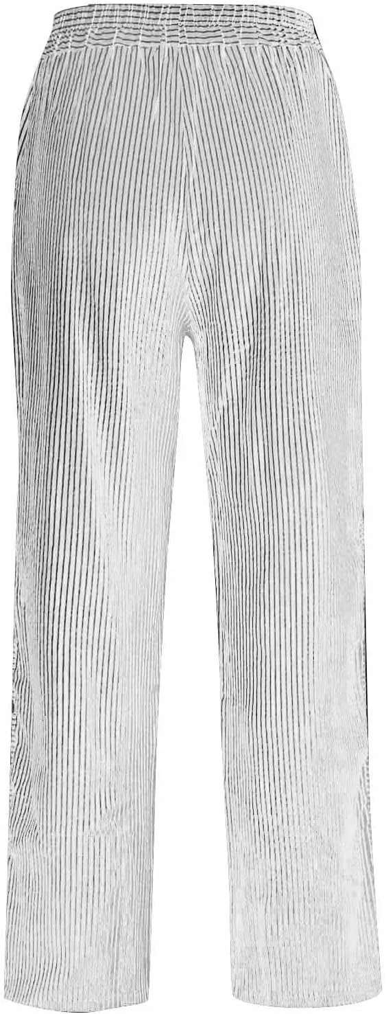 Striped Linen Pants Women Elastic Waist Casual Pants with Pockets Side Button Straight Leg Trousers Vacation Beach Pants