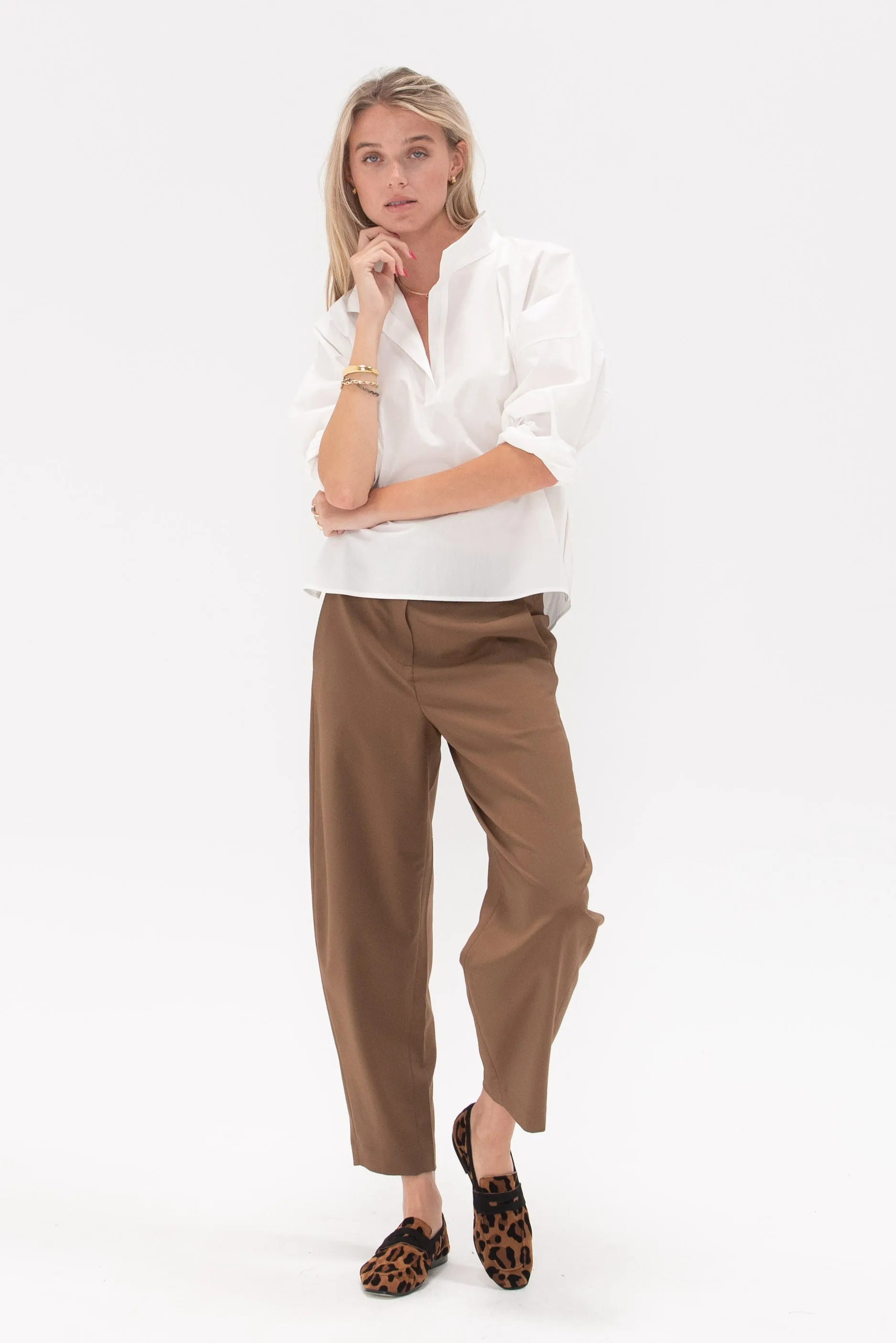 Tropical Wool Reese Sculpted Trouser, Toffee