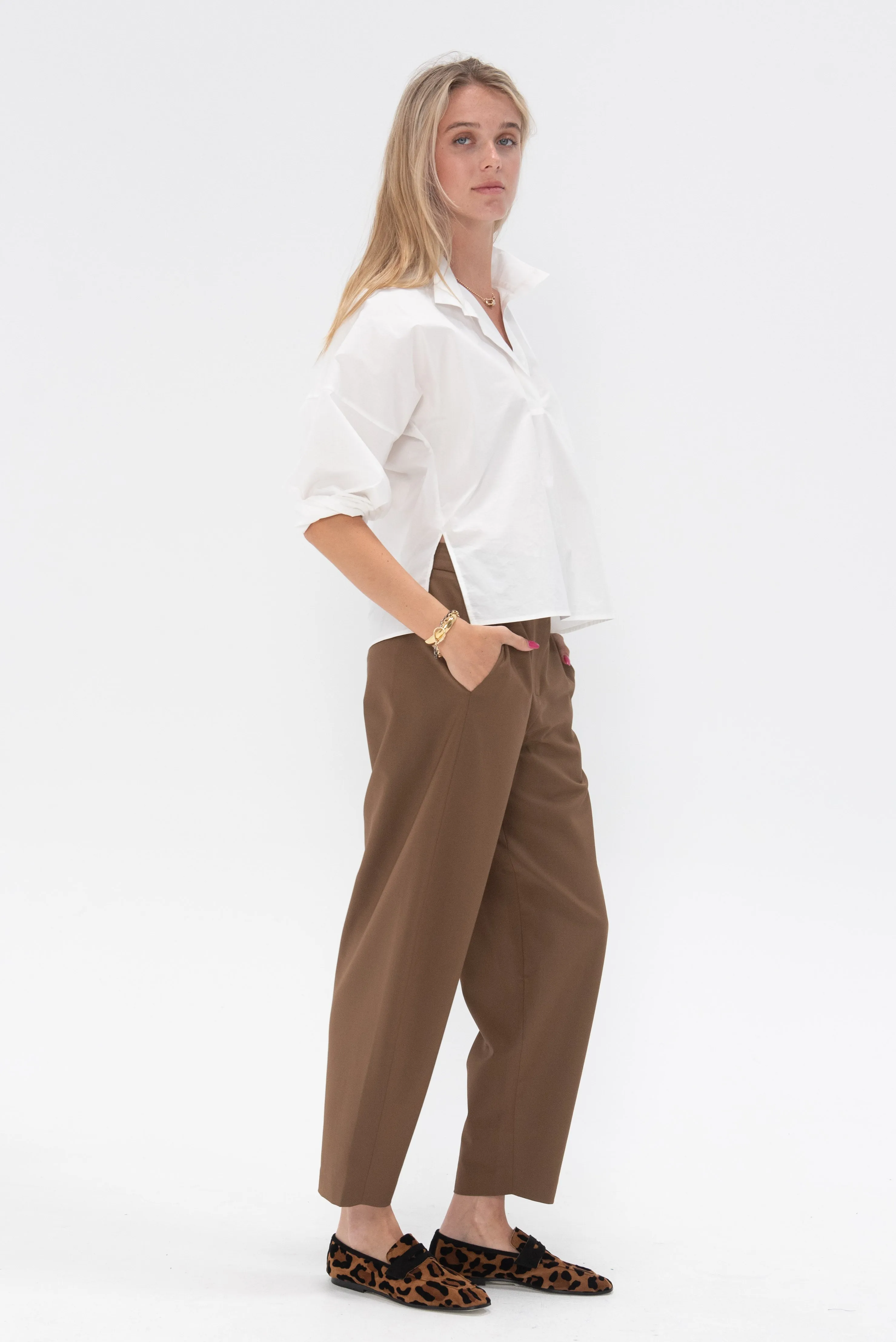 Tropical Wool Reese Sculpted Trouser, Toffee