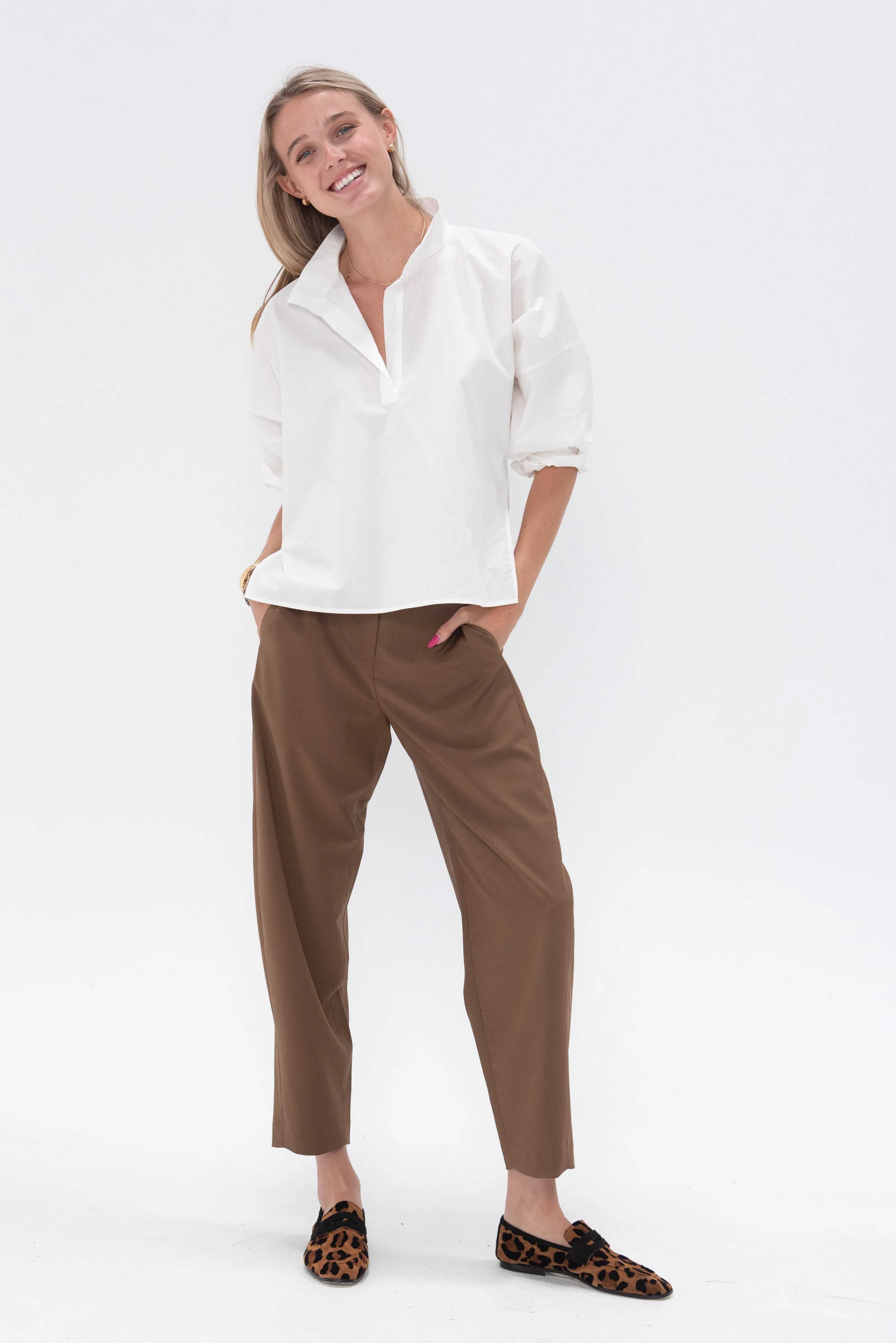 Tropical Wool Reese Sculpted Trouser, Toffee