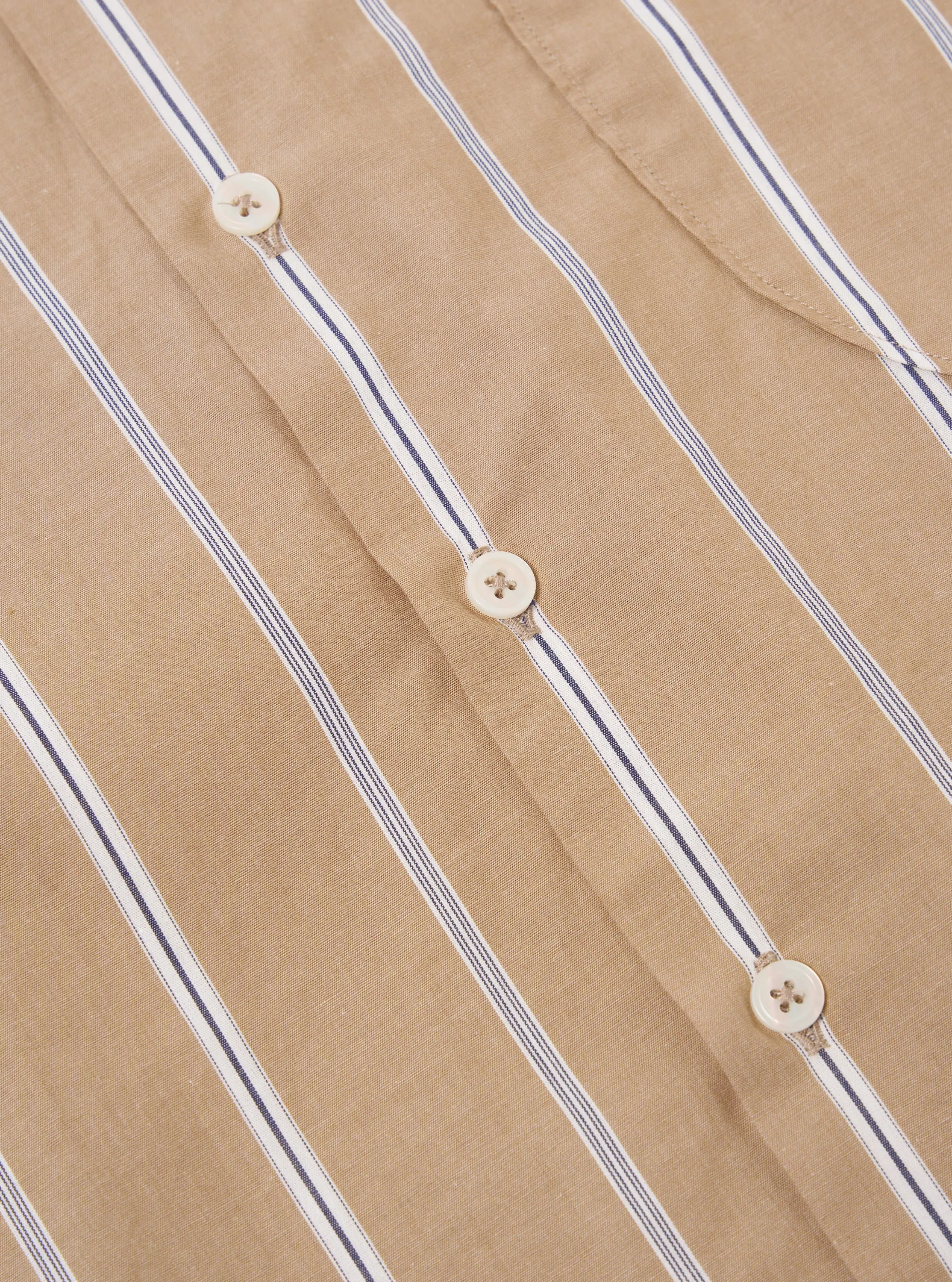 Universal Works Lazy Day Shirt in Sand Sydney Stripe