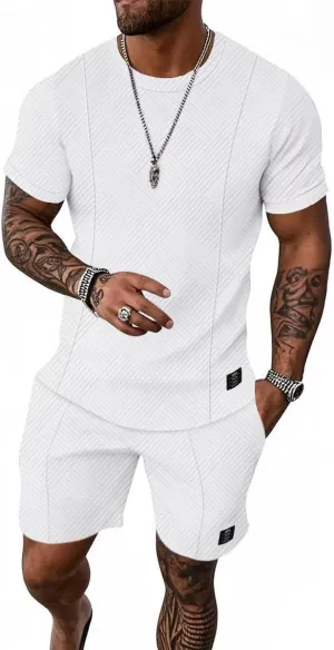 UOUA Mens Short Sets 2 Piece Summer Outfits Casual Short Sleeve Crew-Neck Shirts & Shorts Track Suit Jogging Loungewear