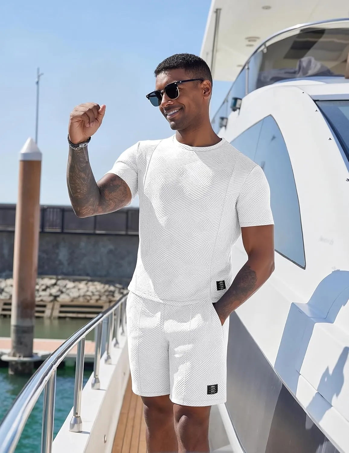 UOUA Mens Short Sets 2 Piece Summer Outfits Casual Short Sleeve Crew-Neck Shirts & Shorts Track Suit Jogging Loungewear