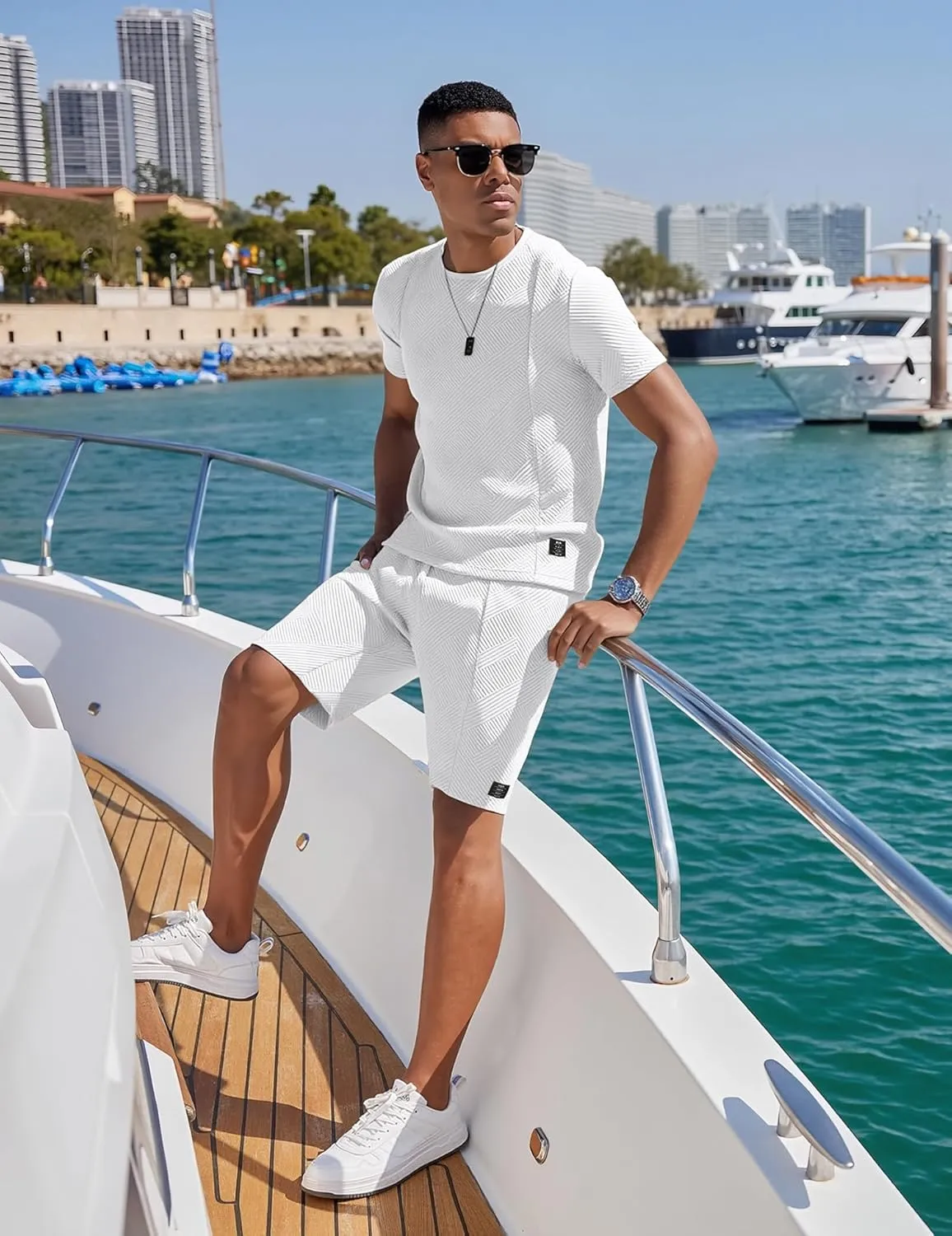 UOUA Mens Short Sets 2 Piece Summer Outfits Casual Short Sleeve Crew-Neck Shirts & Shorts Track Suit Jogging Loungewear