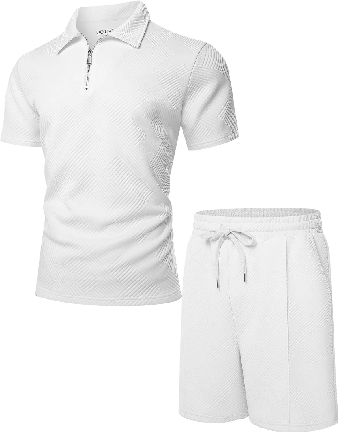 UOUA Mens Summer Track Suits 2 Piece Shorts Sets Short Sleeve Sweatsuit Outfits 1/4 Zip Golf Polo Shirts Loungewear