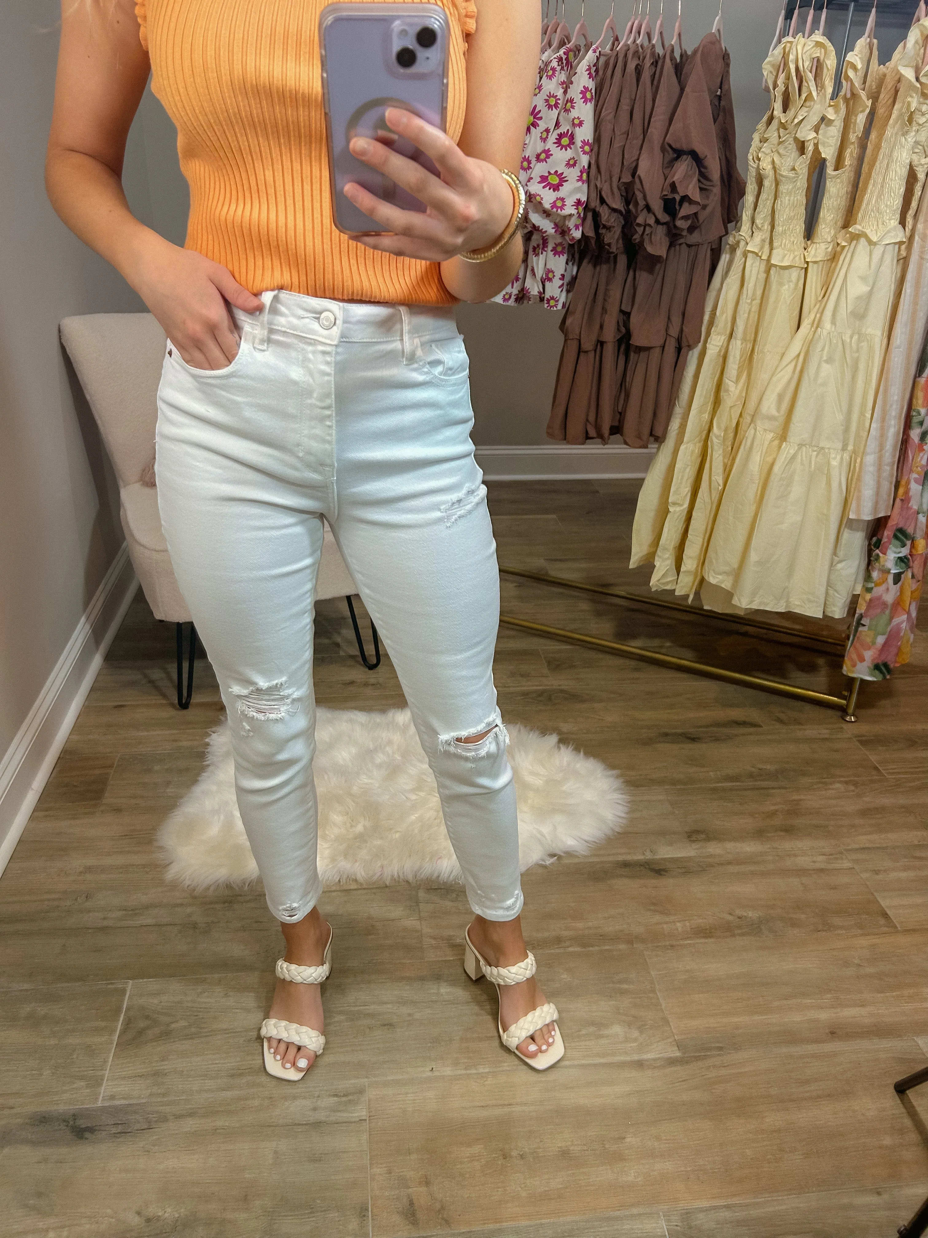 White Cello Distressed High Rise Skinny Jeans