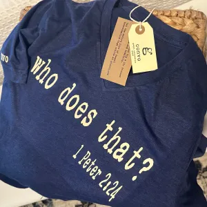 Who Does That? Short Sleeve Tee Shirt, V-Neck, Navy Blue Tri-Blend