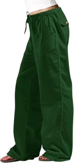 Women Linen Blend Summer Striped Pants Elastic Waisted Long Lounge Loose Fit Pants Business Work