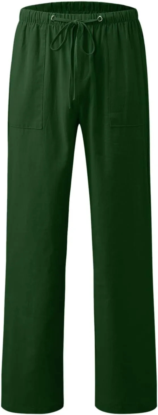 Women Linen Blend Summer Striped Pants Elastic Waisted Long Lounge Loose Fit Pants Business Work